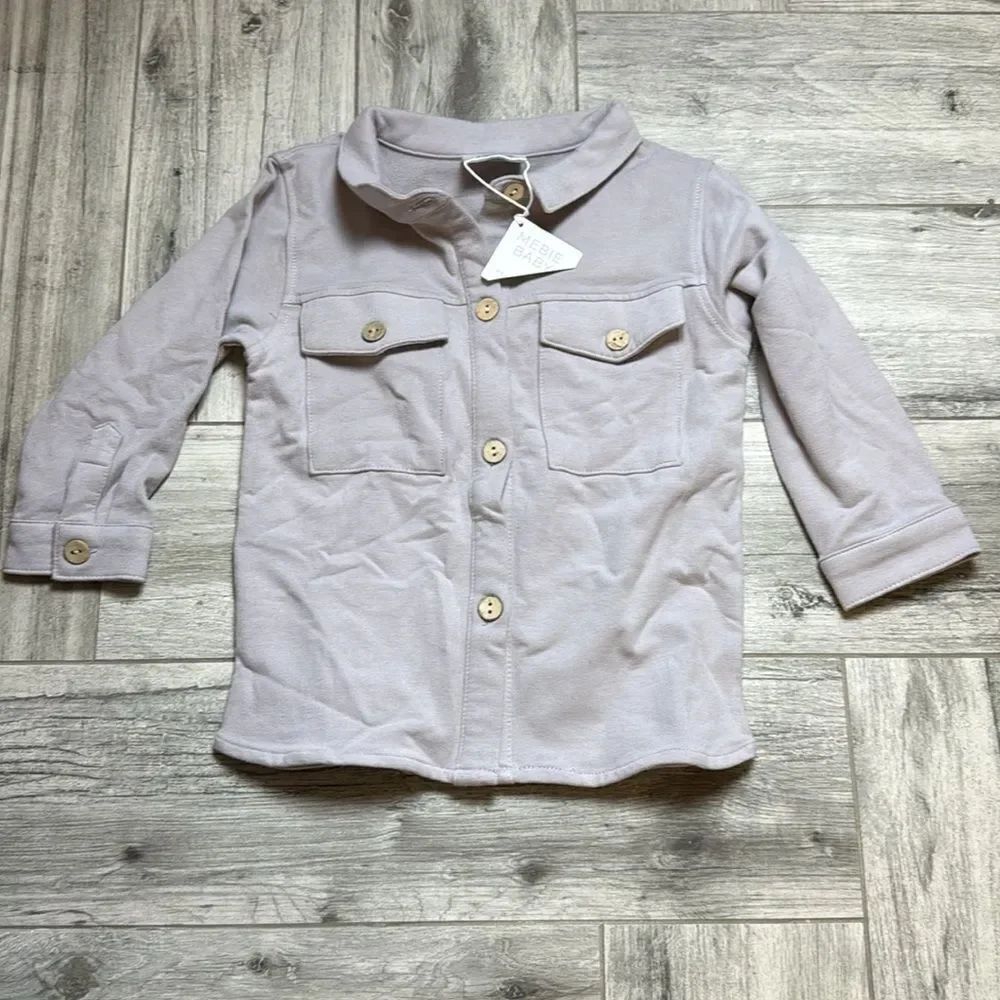 Mebie Baby Toddler Kids Button Front Long Sleeve Utility Shirt Gray Size 4T NWT